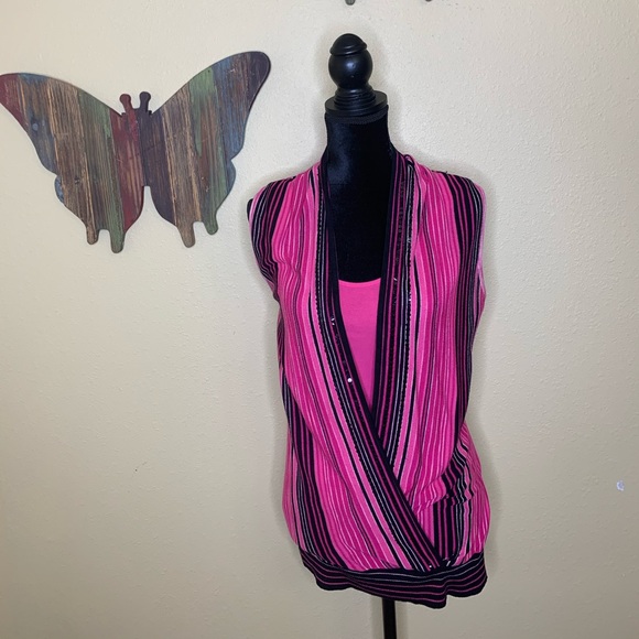 Striped Sleeveless Sweater with Sequin Accents - Picture 1 of 8